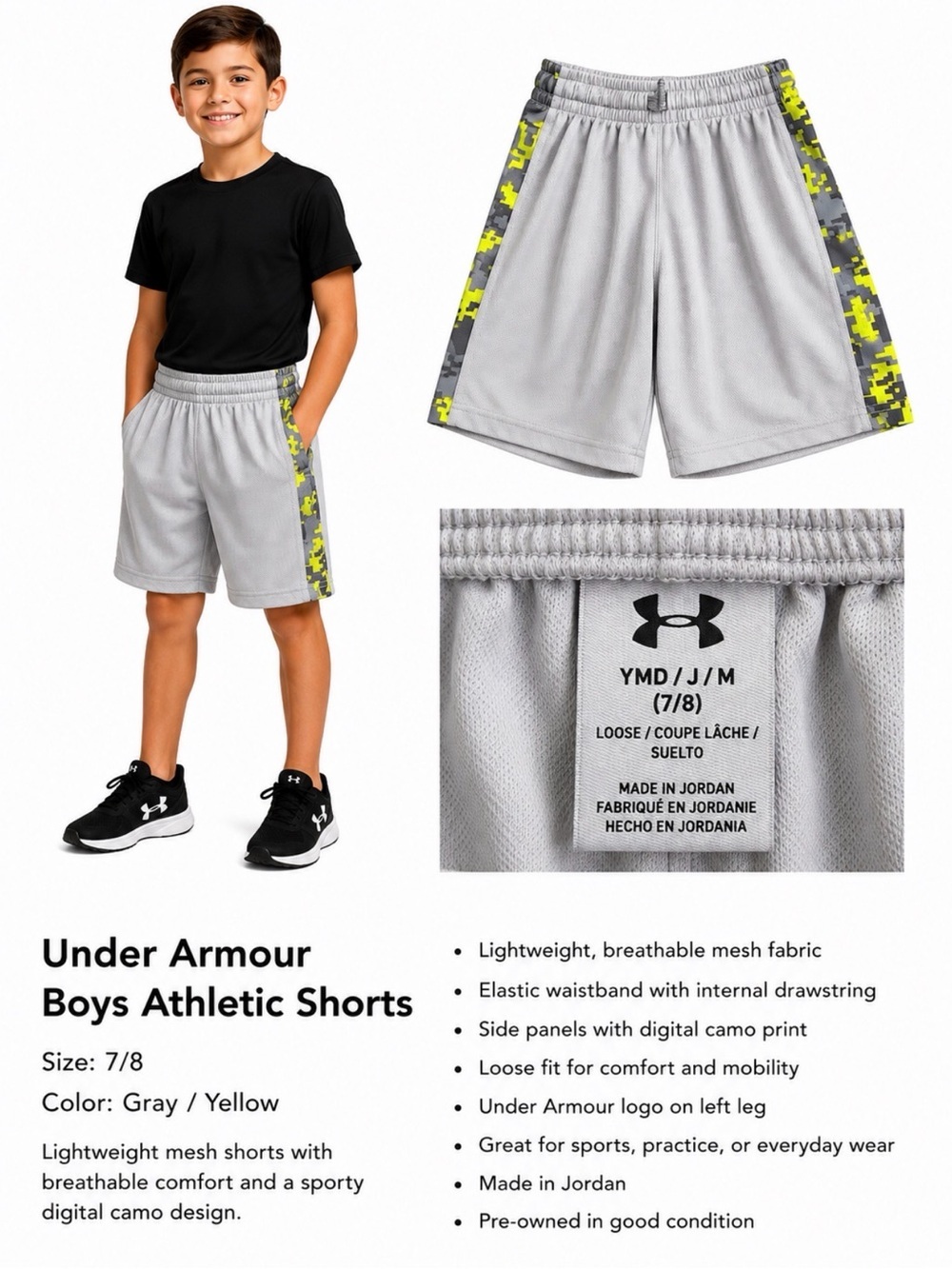 Under Armour Gray Shorts with Yellow Camo Side Panels